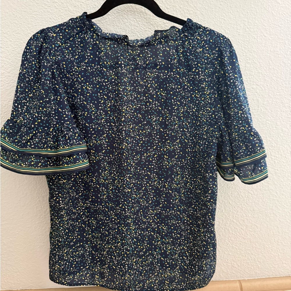 Max Studio Navy Speckled Ruffle Sleeve Blouse - Women